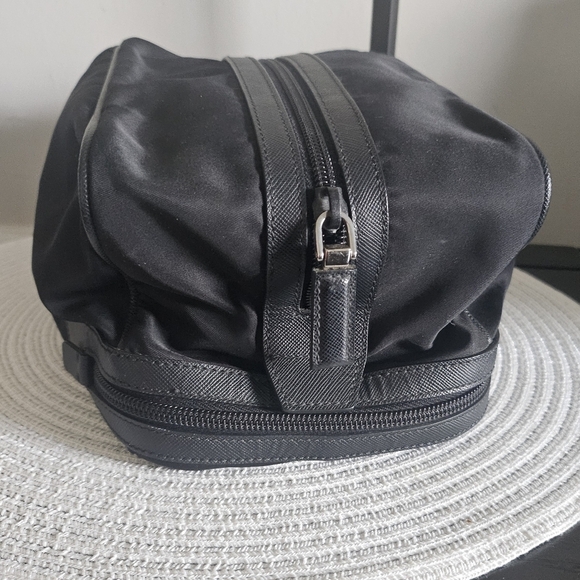Prada Black Nylon Toiletry Bag with Logo Plaque - Picture 6 of 16